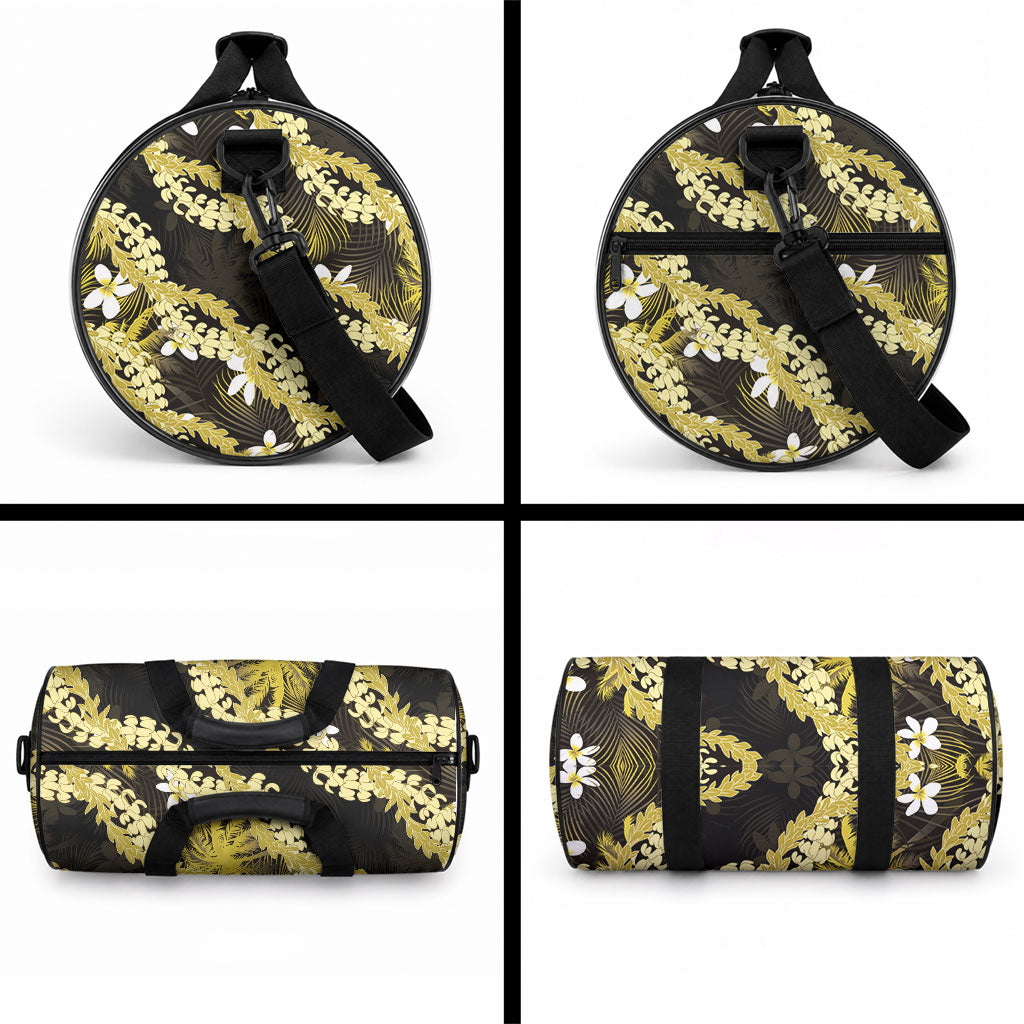 Puakenikeni Maile Lei Duffle Bag Frangipani Yellow Tropical Leaves LT01 - Polynesian Pride