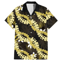 Puakenikeni Maile Lei Family Matching Long Sleeve Bodycon Dress and Hawaiian Shirt Frangipani Yellow Tropical Leaves LT01 Dad's Shirt - Short Sleeve Yellow - Polynesian Pride