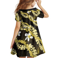 Puakenikeni Maile Lei Family Matching Off Shoulder Short Dress and Hawaiian Shirt Frangipani Yellow Tropical Leaves LT01 - Polynesian Pride