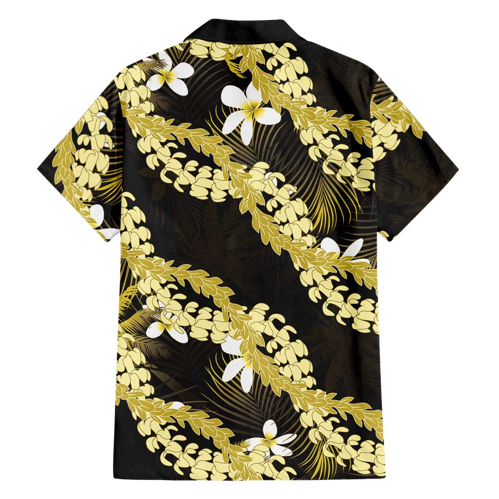 Puakenikeni Maile Lei Family Matching Off Shoulder Short Dress and Hawaiian Shirt Frangipani Yellow Tropical Leaves LT01 - Polynesian Pride