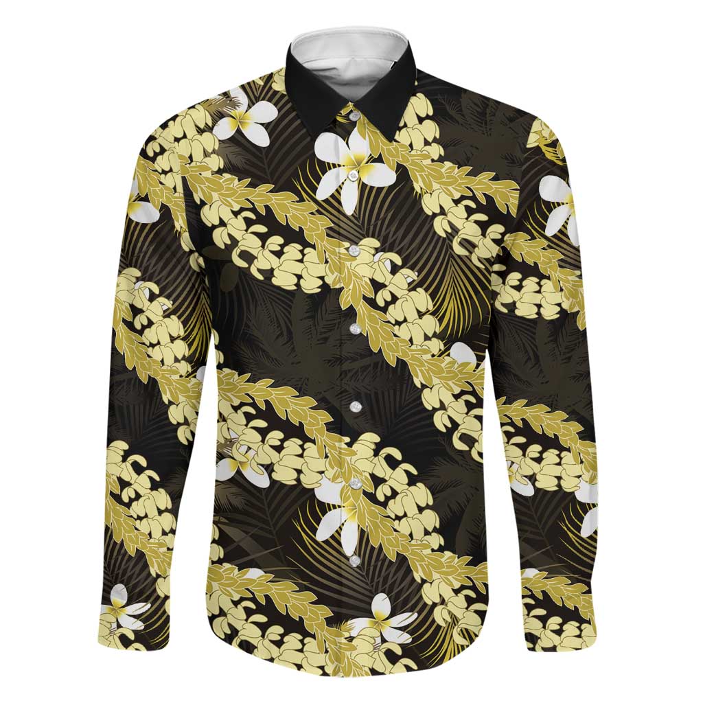 Puakenikeni Maile Lei Family Matching Puletasi and Hawaiian Shirt Frangipani Yellow Tropical Leaves LT01 Dad's Shirt - Long Sleeve Yellow - Polynesian Pride