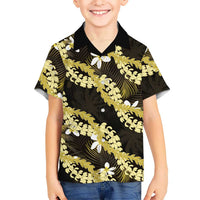 Puakenikeni Maile Lei Family Matching Puletasi and Hawaiian Shirt Frangipani Yellow Tropical Leaves LT01 Son's Shirt Yellow - Polynesian Pride