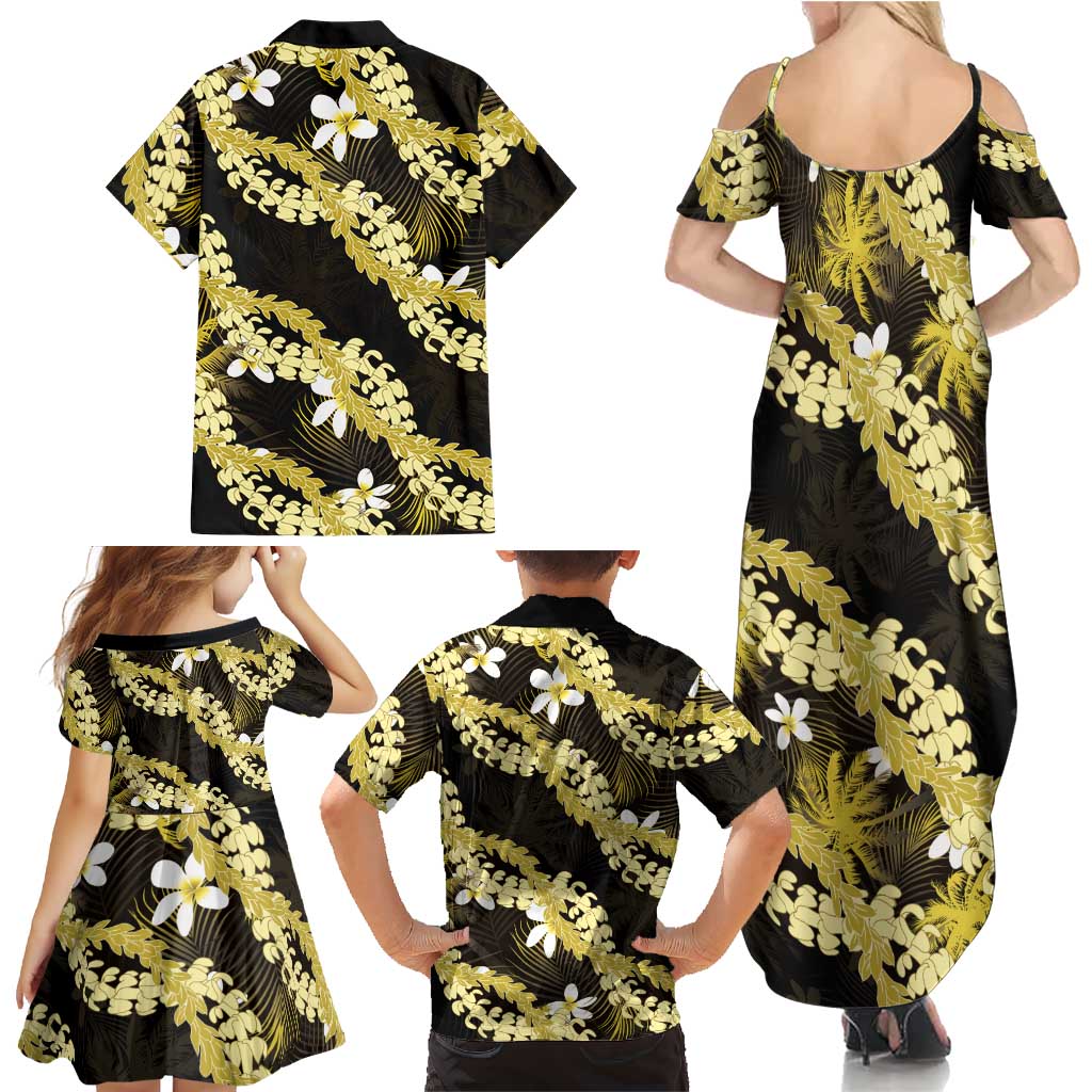 Puakenikeni Maile Lei Family Matching Summer Maxi Dress and Hawaiian Shirt Frangipani Yellow Tropical Leaves LT01 - Polynesian Pride