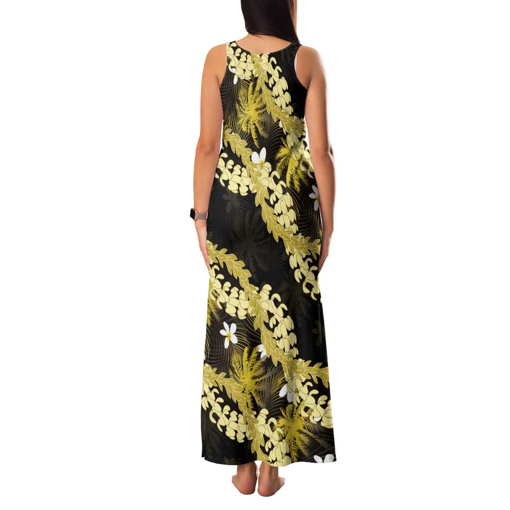 Puakenikeni Maile Lei Family Matching Tank Maxi Dress and Hawaiian Shirt Frangipani Yellow Tropical Leaves LT01 - Polynesian Pride