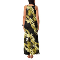 Puakenikeni Maile Lei Family Matching Tank Maxi Dress and Hawaiian Shirt Frangipani Yellow Tropical Leaves LT01 - Polynesian Pride