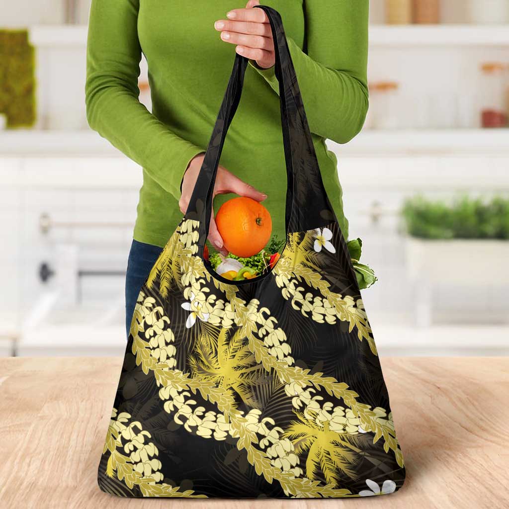 Puakenikeni Maile Lei Grocery Bag Frangipani Yellow Tropical Leaves