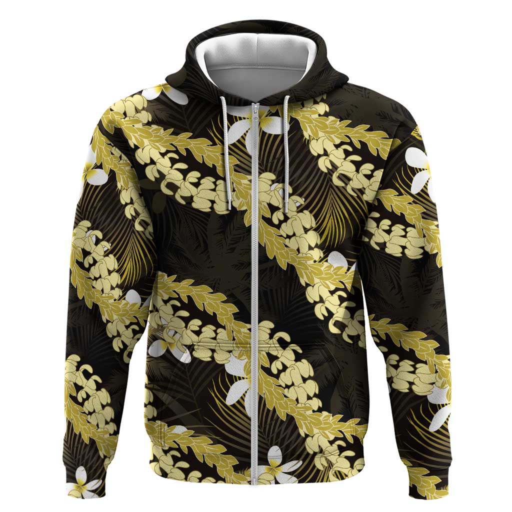 Puakenikeni Maile Lei Hoodie Frangipani Yellow Tropical Leaves