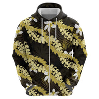 Puakenikeni Maile Lei Hoodie Frangipani Yellow Tropical Leaves