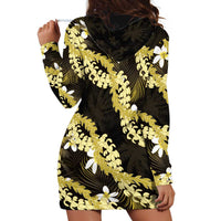 Puakenikeni Maile Lei Hoodie Dress Frangipani Yellow Tropical Leaves