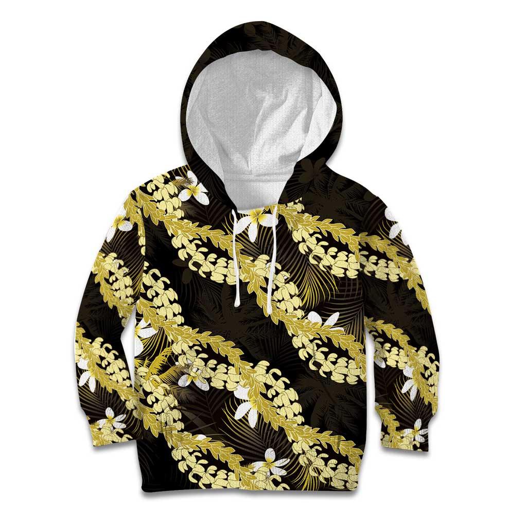 Puakenikeni Maile Lei Kid Hoodie Frangipani Yellow Tropical Leaves