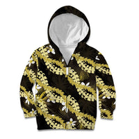 Puakenikeni Maile Lei Kid Hoodie Frangipani Yellow Tropical Leaves