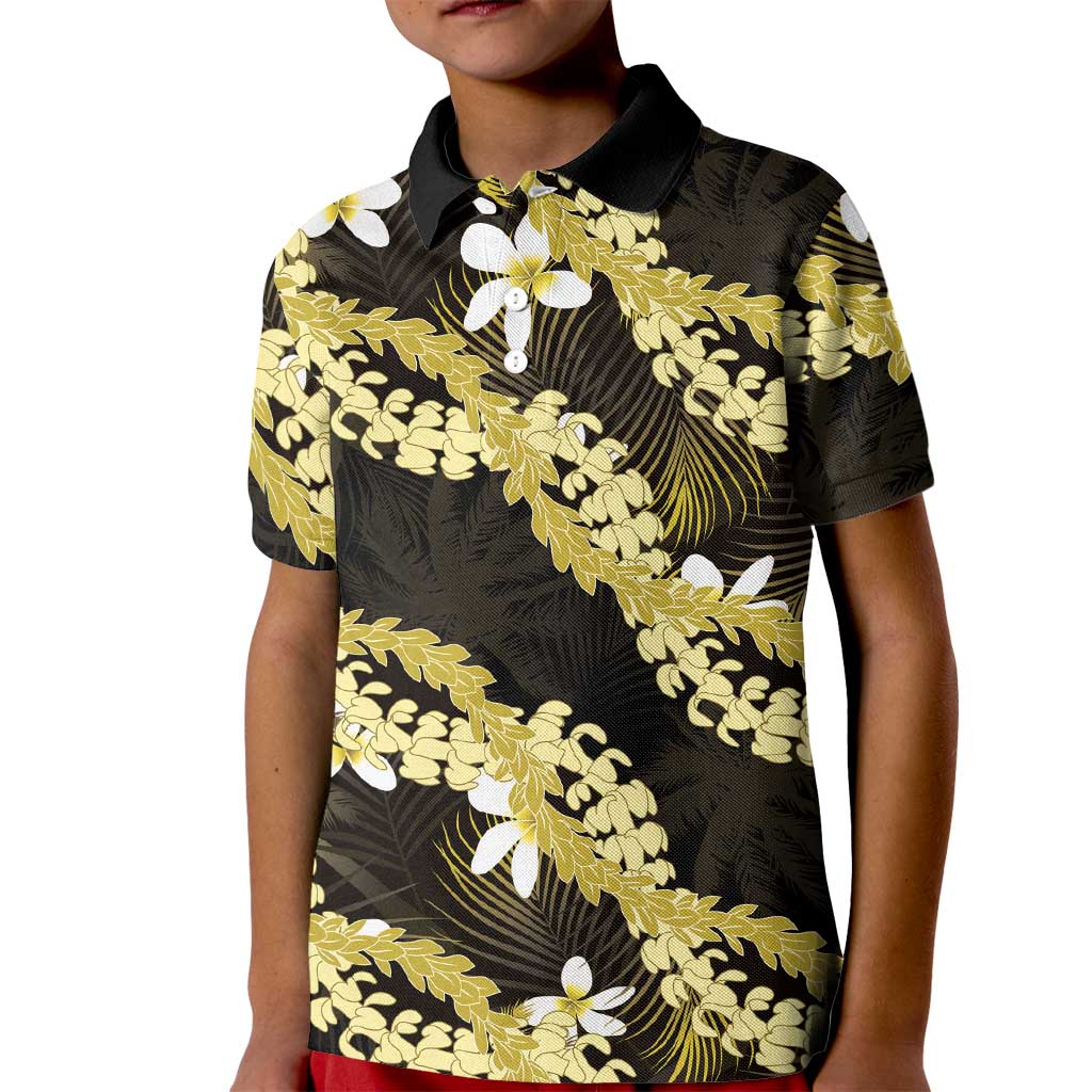 Puakenikeni Maile Lei Kid Polo Shirt Frangipani Yellow Tropical Leaves