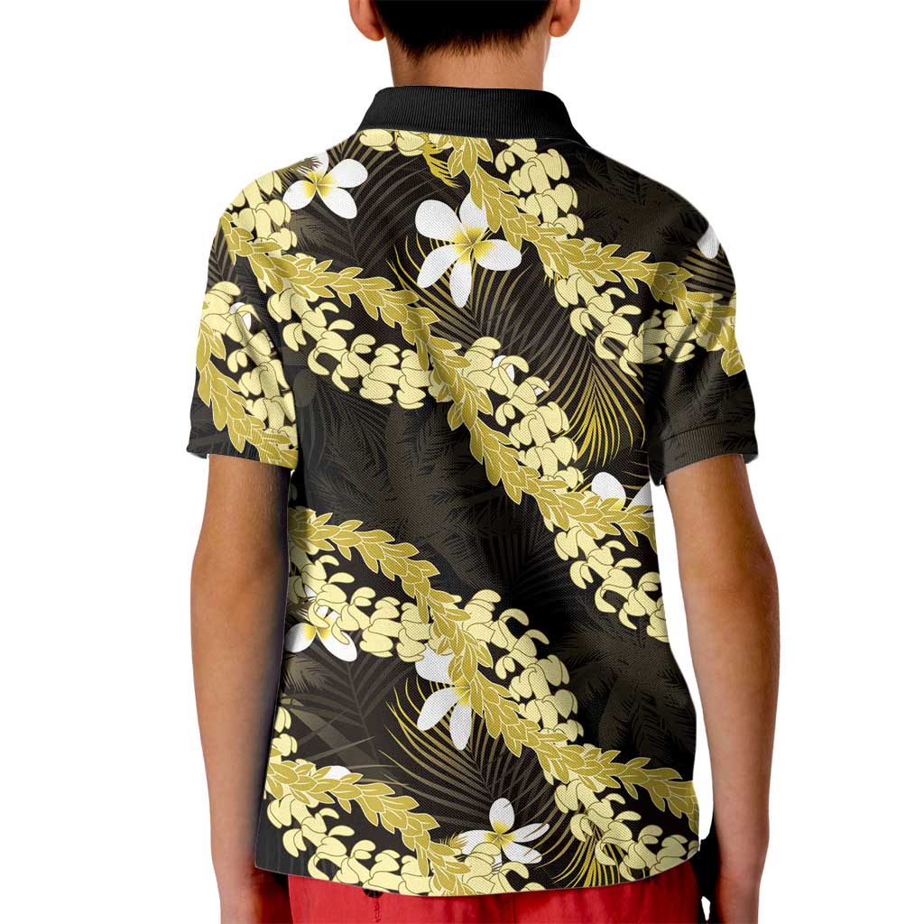 Puakenikeni Maile Lei Kid Polo Shirt Frangipani Yellow Tropical Leaves
