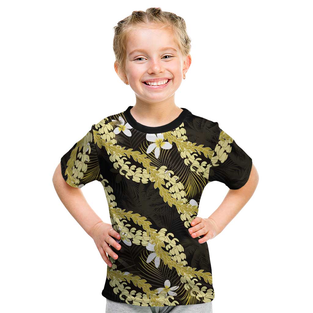 Puakenikeni Maile Lei Kid T Shirt Frangipani Yellow Tropical Leaves