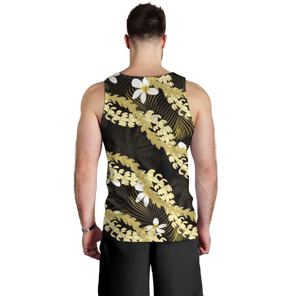 Puakenikeni Maile Lei Men Tank Top Frangipani Yellow Tropical Leaves