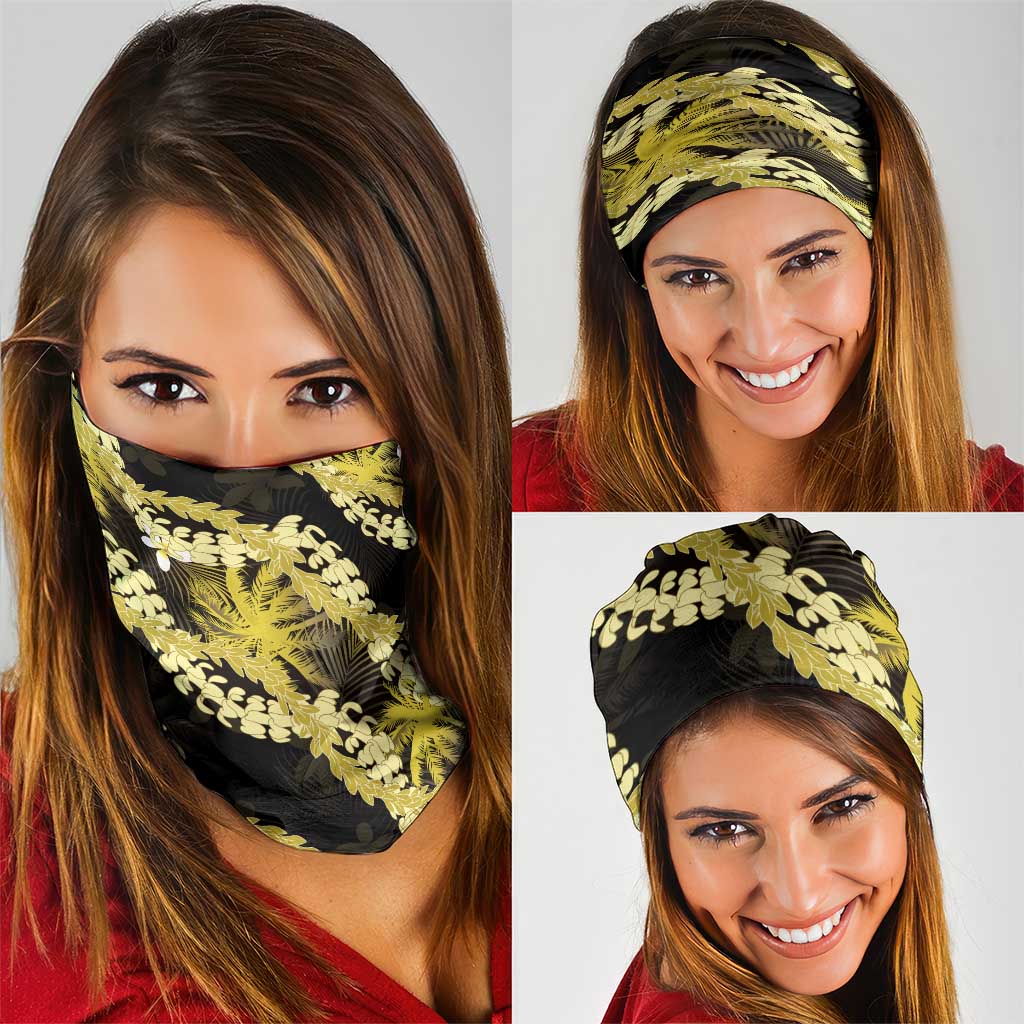 Puakenikeni Maile Lei Neck Gaiter Frangipani Yellow Tropical Leaves
