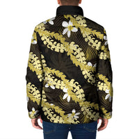 Puakenikeni Maile Lei Padded Jacket Frangipani Yellow Tropical Leaves