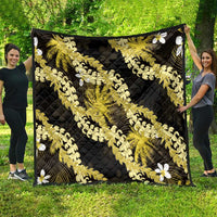 Puakenikeni Maile Lei Quilt Frangipani Yellow Tropical Leaves