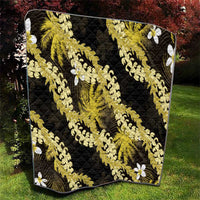 Puakenikeni Maile Lei Quilt Frangipani Yellow Tropical Leaves