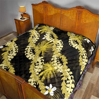 Puakenikeni Maile Lei Quilt Frangipani Yellow Tropical Leaves