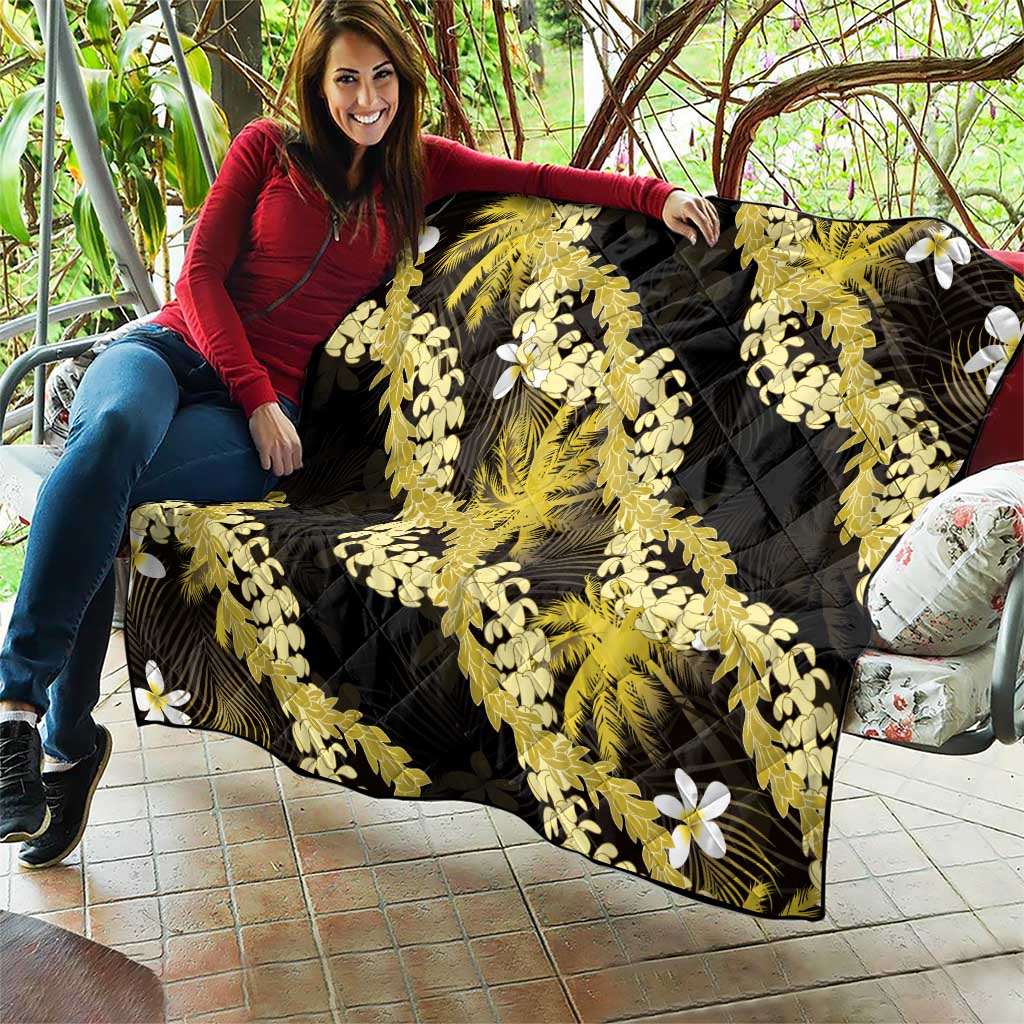 Puakenikeni Maile Lei Quilt Frangipani Yellow Tropical Leaves