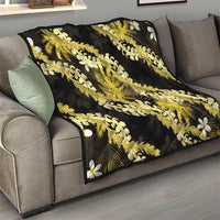 Puakenikeni Maile Lei Quilt Frangipani Yellow Tropical Leaves