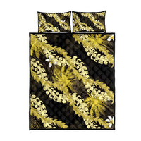 Puakenikeni Maile Lei Quilt Bed Set Frangipani Yellow Tropical Leaves