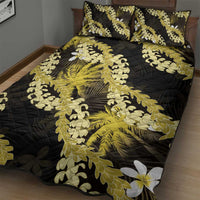 Puakenikeni Maile Lei Quilt Bed Set Frangipani Yellow Tropical Leaves