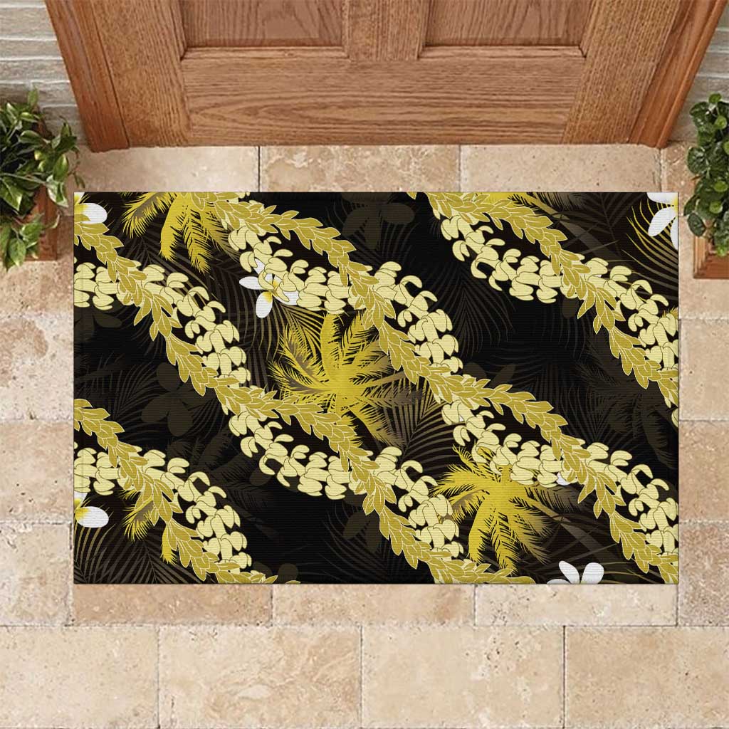 Puakenikeni Maile Lei Rubber Doormat Frangipani Yellow Tropical Leaves
