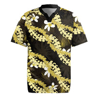 Puakenikeni Maile Lei Rugby Jersey Frangipani Yellow Tropical Leaves