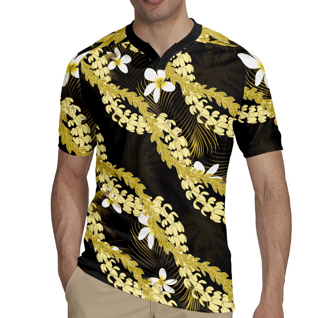 Puakenikeni Maile Lei Rugby Jersey Frangipani Yellow Tropical Leaves