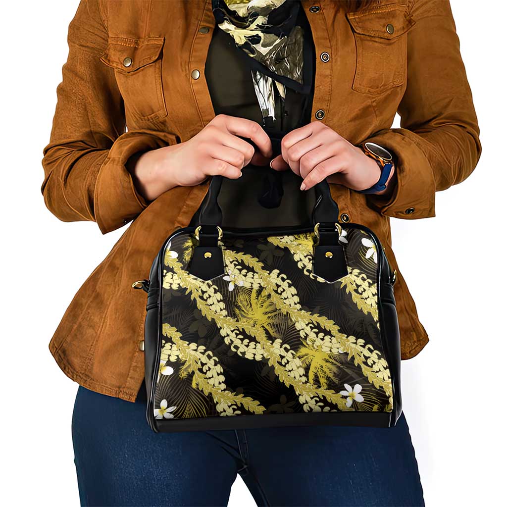 Puakenikeni Maile Lei Shoulder Handbag Frangipani Yellow Tropical Leaves
