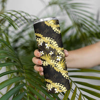 Puakenikeni Maile Lei Skinny Tumbler Frangipani Yellow Tropical Leaves