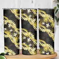 Puakenikeni Maile Lei Skinny Tumbler Frangipani Yellow Tropical Leaves