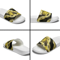 Puakenikeni Maile Lei Slide Sandals Frangipani Yellow Tropical Leaves
