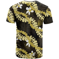 Puakenikeni Maile Lei T Shirt Frangipani Yellow Tropical Leaves