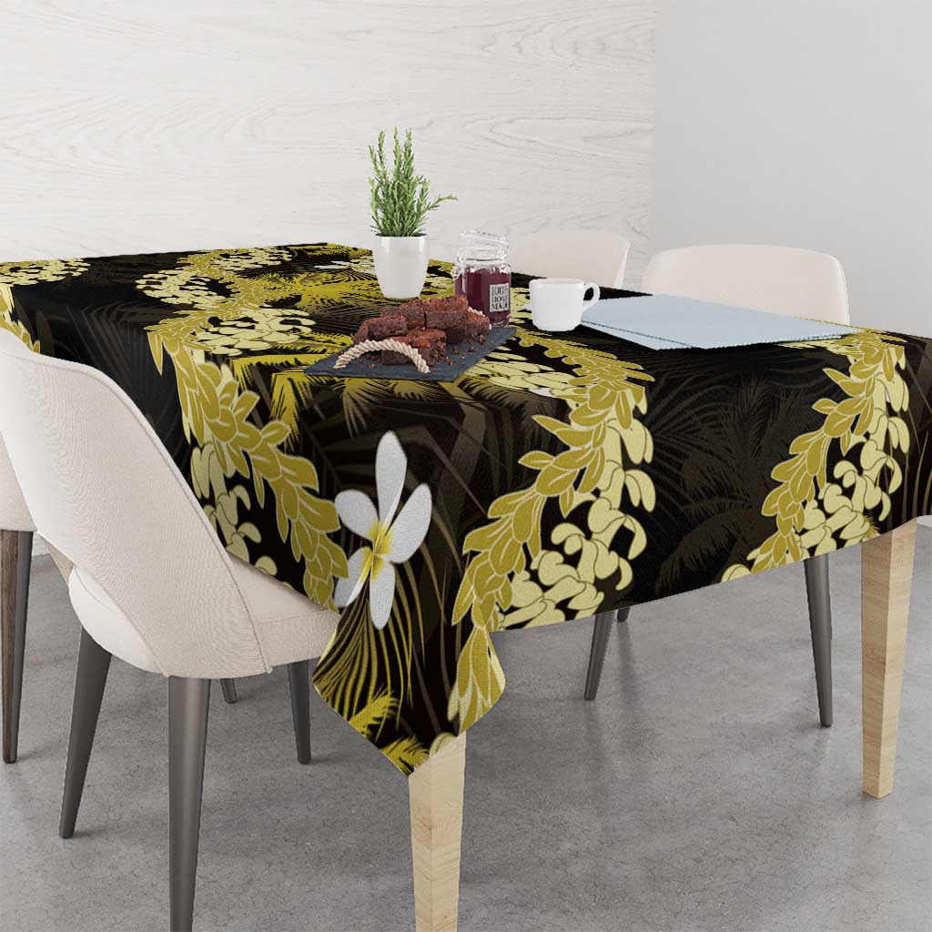 Puakenikeni Maile Lei Tablecloth Frangipani Yellow Tropical Leaves