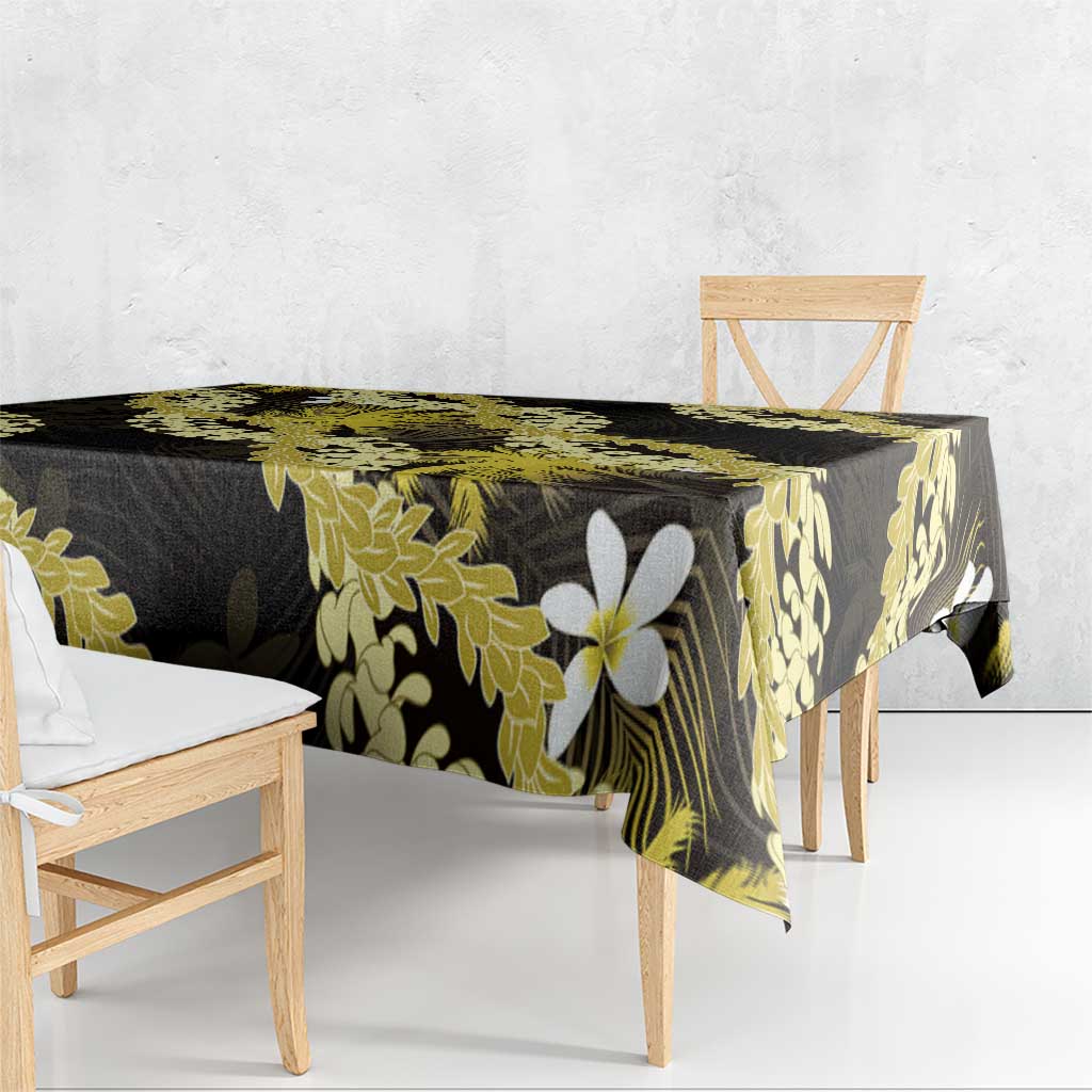 Puakenikeni Maile Lei Tablecloth Frangipani Yellow Tropical Leaves