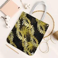 Puakenikeni Maile Lei Tote Bag Frangipani Yellow Tropical Leaves