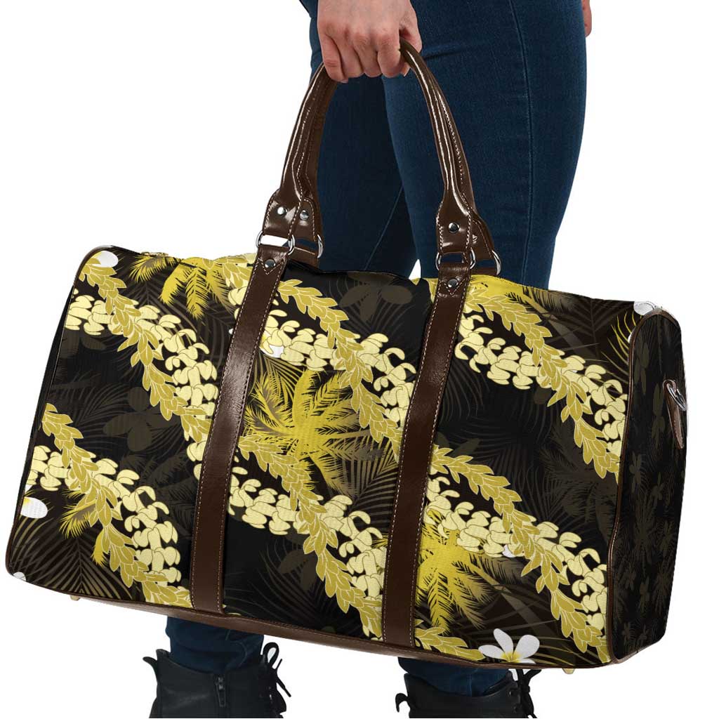 Puakenikeni Maile Lei Travel Bag Frangipani Yellow Tropical Leaves