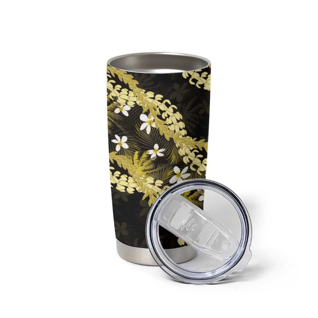 Puakenikeni Maile Lei Tumbler Cup Frangipani Yellow Tropical Leaves