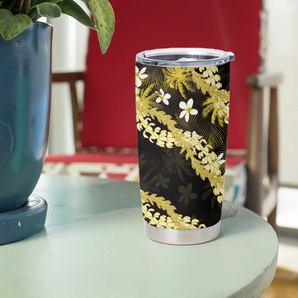 Puakenikeni Maile Lei Tumbler Cup Frangipani Yellow Tropical Leaves