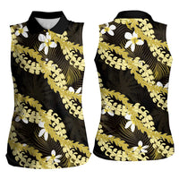 Puakenikeni Maile Lei Women Sleeveless Polo Shirt Frangipani Yellow Tropical Leaves LT01 - Polynesian Pride