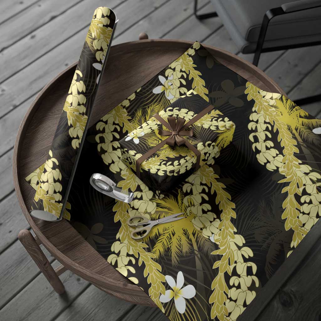 Puakenikeni Maile Lei Wrapping Paper Frangipani Yellow Tropical Leaves