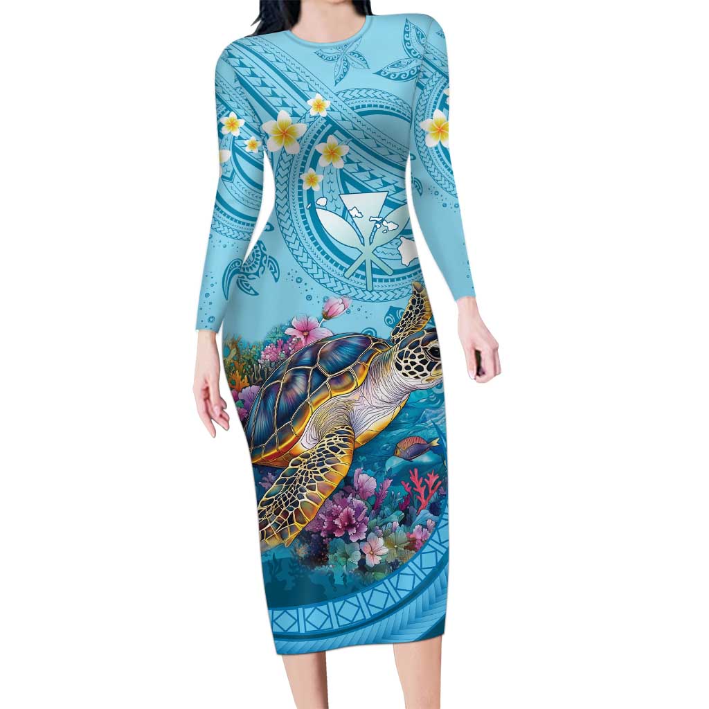 Personalized Hawaii Sea Turtle Family Matching Long Sleeve Bodycon Dress and Hawaiian Shirt Hawaii Map Ocean Vibes