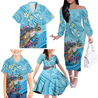 Personalized Hawaii Sea Turtle Family Matching Off The Shoulder Long Sleeve Dress and Hawaiian Shirt Hawaii Map Ocean Vibes LT01 - Polynesian Pride