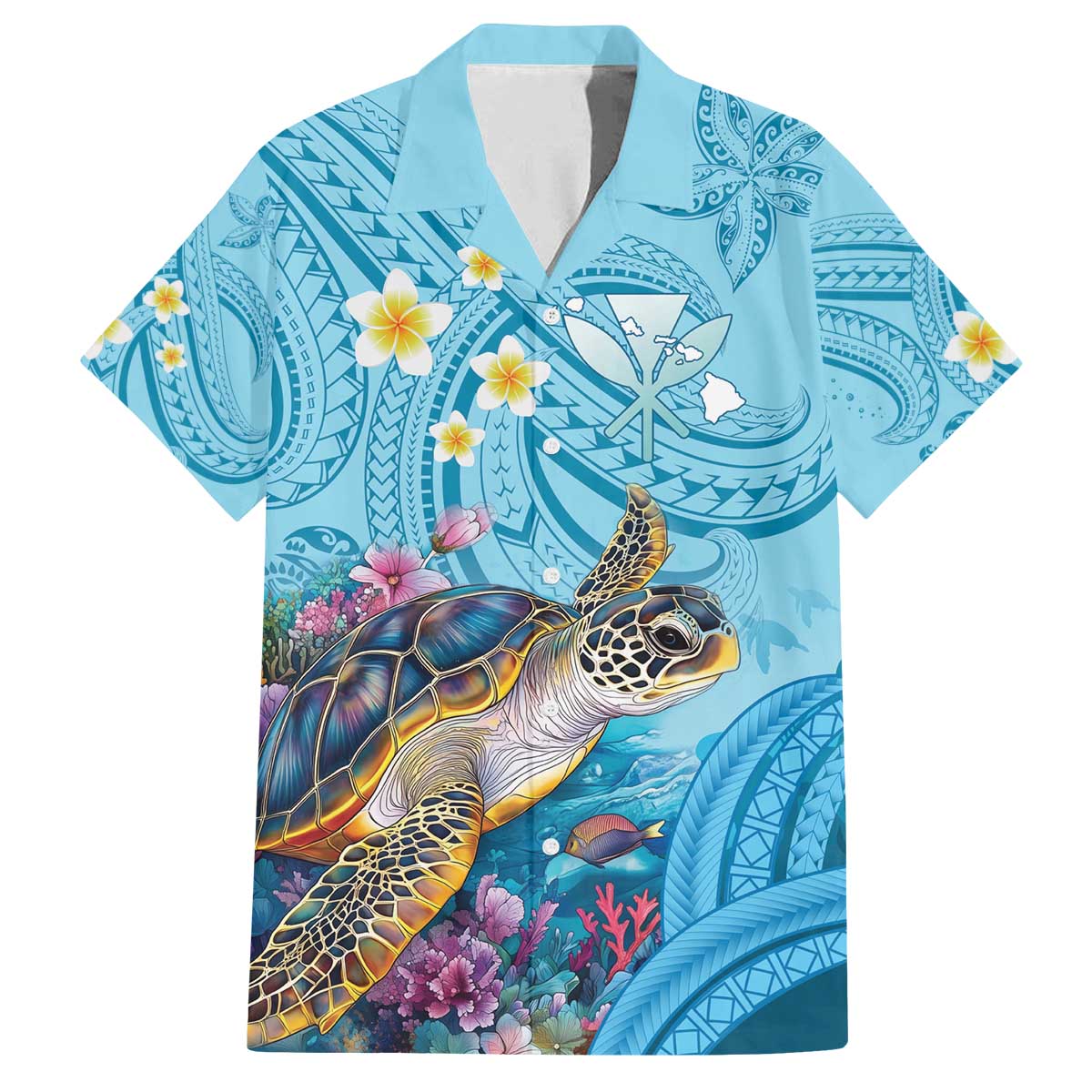 Personalized Hawaii Sea Turtle Family Matching Off The Shoulder Long Sleeve Dress and Hawaiian Shirt Hawaii Map Ocean Vibes LT01 Dad's Shirt - Short Sleeve Blue - Polynesian Pride