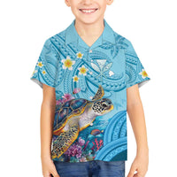 Personalized Hawaii Sea Turtle Family Matching Off The Shoulder Long Sleeve Dress and Hawaiian Shirt Hawaii Map Ocean Vibes LT01 Son's Shirt Blue - Polynesian Pride