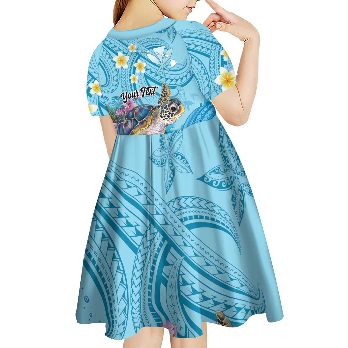 Personalized Hawaii Sea Turtle Kid Short Sleeve Dress Hawaii Map Ocean Vibes
