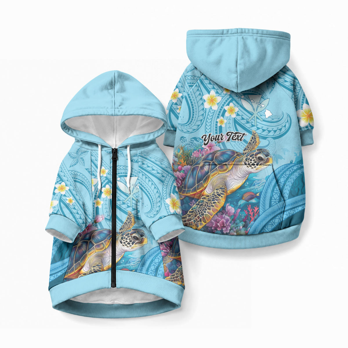 Personalized Hawaii Sea Turtle Pet Hoodie Hawaii Map Ocean Vibes LT01 Zip-up Blue - Polynesian Pride